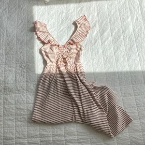 Moon River Cinch-Tie Striped Midi